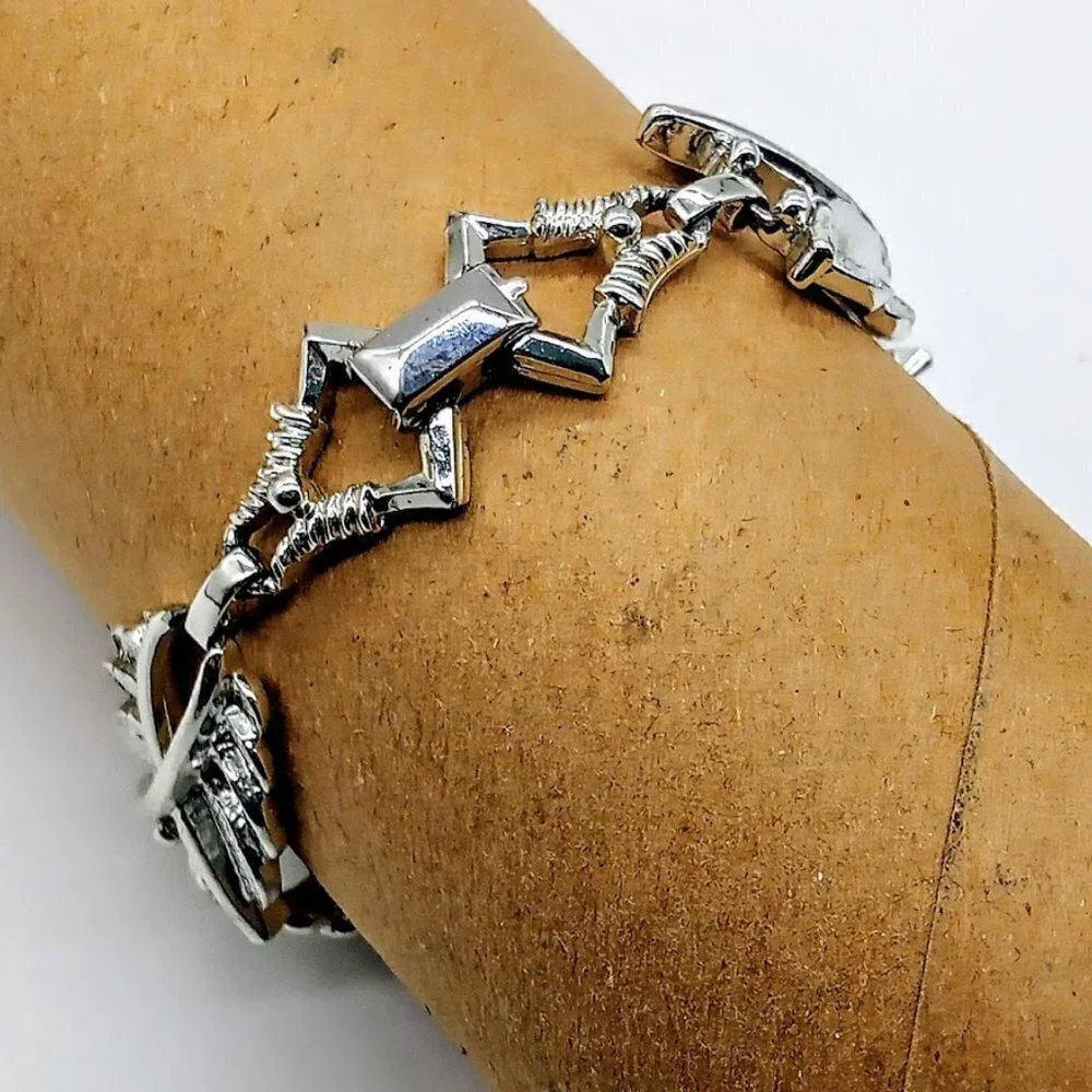 Vintage Sarah Coventry Silver Finish Crossed Swords Link Fashion Bracelet